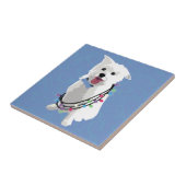 White Fluffy Dog - Peace Joy Liebe - Holiday Fliese (Seite)