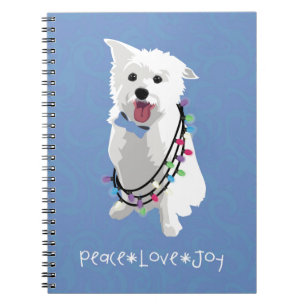 White Fluffy Dog - Peace Joy Liebe - Holiday Notizblock