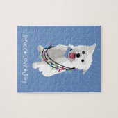 White Fluffy Dog - Peace Joy Liebe - Holiday Puzzle (Horizontal)