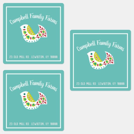 White Folk Art Bird Product Label Etiketten (Gruppe)