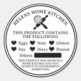 White Food Allergy Alert Bakery Round Sticker