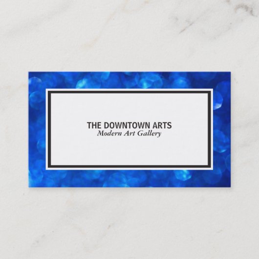 White Foregory Black and Blue Bokeh Border Visitenkarte (Vorderseite)