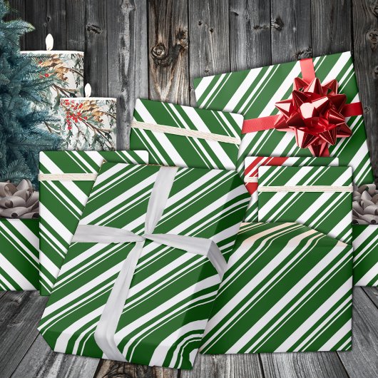 White Forest Green Candy Cane Stripe Holiday Geschenkpapier