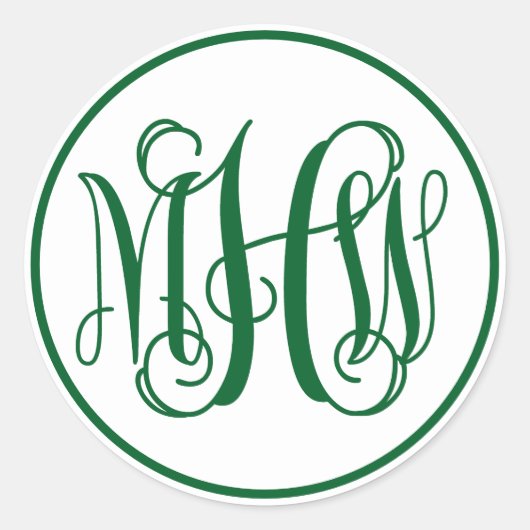White Forest Green Vine Script Monogram, DIY BG Runder Aufkleber (Vorderseite)