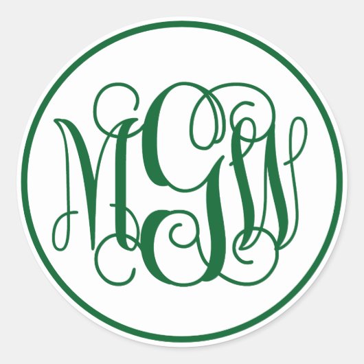 White Forest Green Vine Script Monogram, DIY BG Runder Aufkleber (Vorderseite)