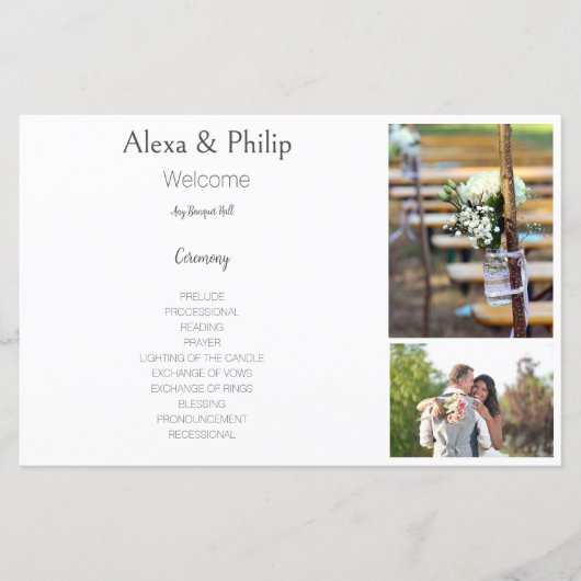 White Foto Collage Hochzeitsprogramm (Vorderseite)