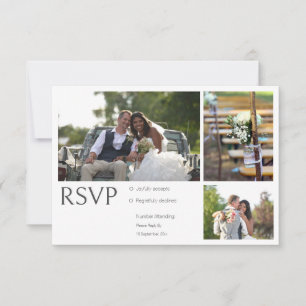 White Foto Collage Wedding RSVP Cards Karte