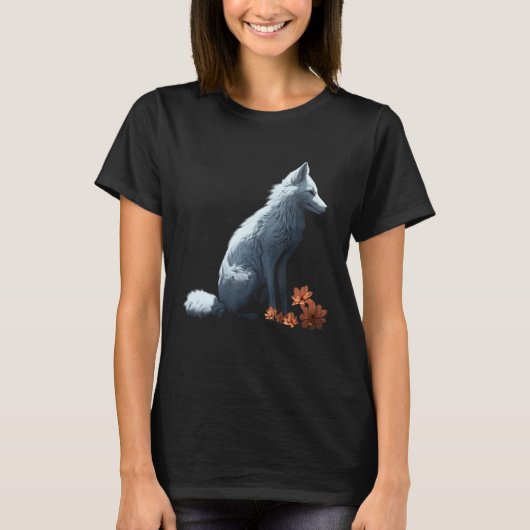 White Fox Flowers Animal Fox 2 T-Shirt (Vorderseite)