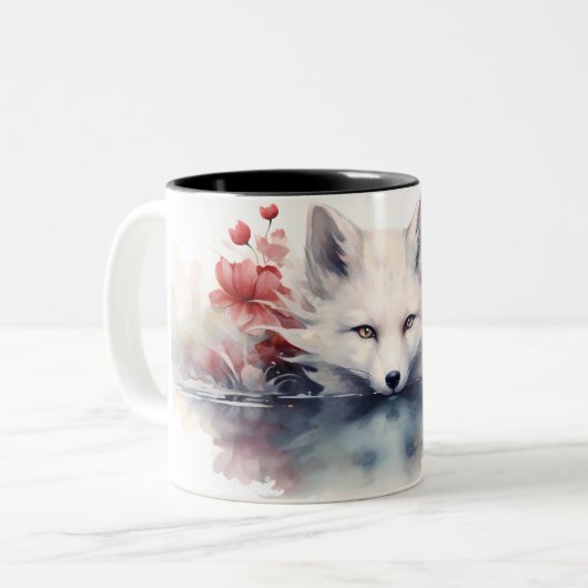 White Fox Lotus auf der Wasser-Tasse Zweifarbige Tasse (Vorderseite Links)