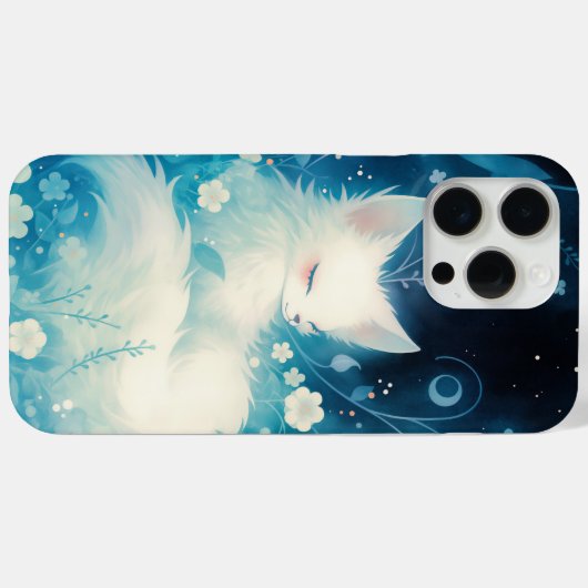 White Fox Slumbering in Floral Case-Mate iPhone Hülle (Rückseite (Horizontal))