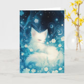 White Fox Slumbering in Floral Karte (Gelbe Blume)