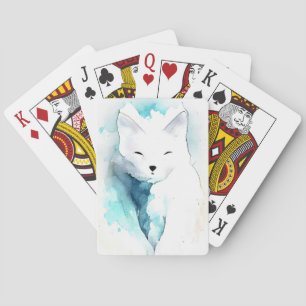 White Fox Wild Animal Nature Wasserfarbe Kunst Spielkarten