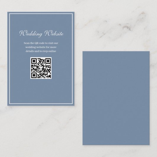 White Frame staubblaue QR Code Hochzeitswebsite Begleitkarte (Vorne/Hinten)