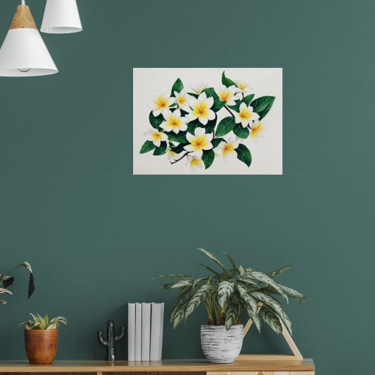 White Frangipani Watercolor Blume Poster (Wohnzimmer 1)