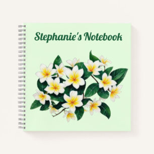 White Frangipani Watercolor Personalisiertes Noteb Notizblock