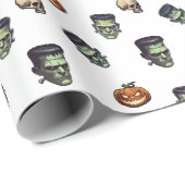 🤍 White Frankenstein Halloween 💀 🎁 Geschenkpapier (Rolleneckpunkt)
