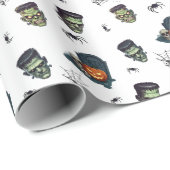 🤍 White Frankenstein Halloween 💀 🎁 Geschenkpapier (Rolleneckpunkt)