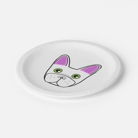 White French Bulldog Face Pappteller (Schrägansicht)