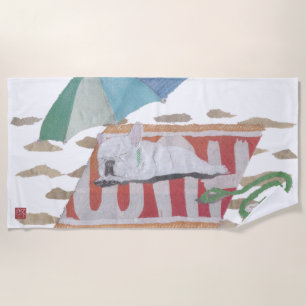White French Bulldog, Französisch, Moderne Strandtuch