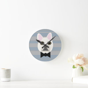 White French Bulldog, Streifen Runde Wanduhr