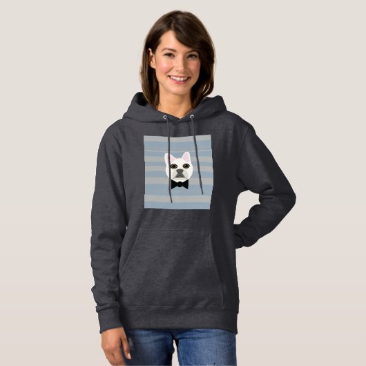White French Bulldog, Stripes Hoodie (Vorne ganz)