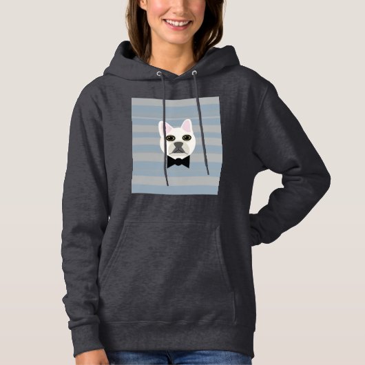 White French Bulldog, Stripes Hoodie (Vorderseite)