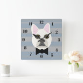 White French Bulldog, Stripes Quadratische Wanduhr (Zuhause)