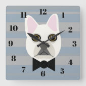 White French Bulldog, Stripes Quadratische Wanduhr (Vorderseite)