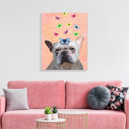 White French Bulldog und Butterfliegen Leinwanddruck (Insitu (Wohnzimmer))