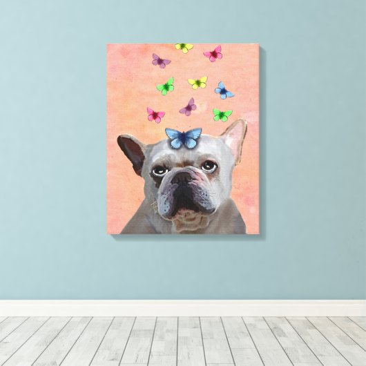 White French Bulldog und Butterfliegen Leinwanddruck (Insitu (Holzboden))