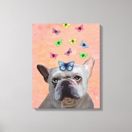White French Bulldog und Butterfliegen Leinwanddruck (Vorderseite)