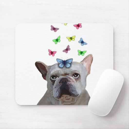 White French Bulldog und Butterfliegen Mousepad (Mit Mouse)