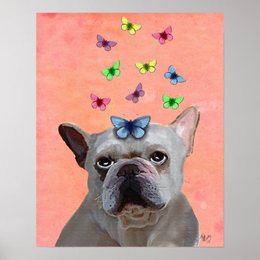 White French Bulldog und Butterfliegen Poster (Vorne)