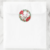 White Frenchie Poinsettia Holly Berry Wreath Runder Aufkleber (Tasche)