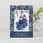 White FroChristmas Navy Blue Foto Feiertagskarte (Stehend Vorderseite)