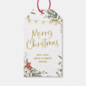 White Frohe Weihnachten | Winter Floral und Gold Geschenkanhänger (Vorderseite)