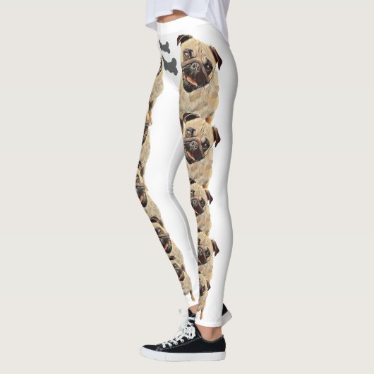 White Fun und Funky Pastel Mops Hunde Leggings (Links)