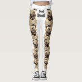 White Fun und Funky Pastel Mops Hunde Leggings (Vorderseite)