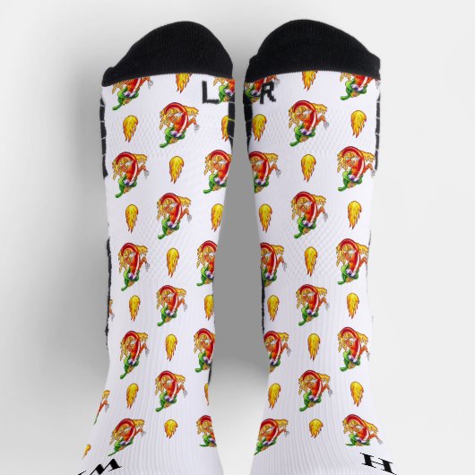 White Funny Fireman Chili Muster personalisierbar Socken (Oben)