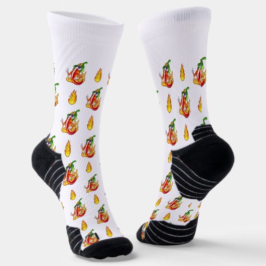 White Funny Fireman Chili Muster personalisierbar Socken (Gewinkelt)