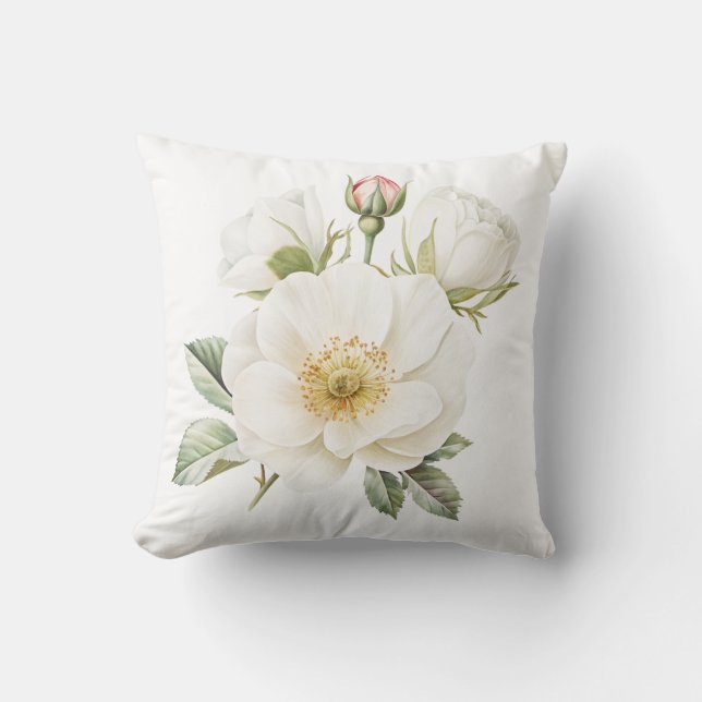 White Garden Flower Pillow Cover Kissen (Vorderseite)