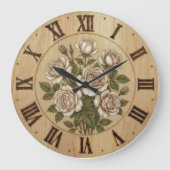 White Garden Flowers Wall Clock Große Wanduhr (Vorderseite)