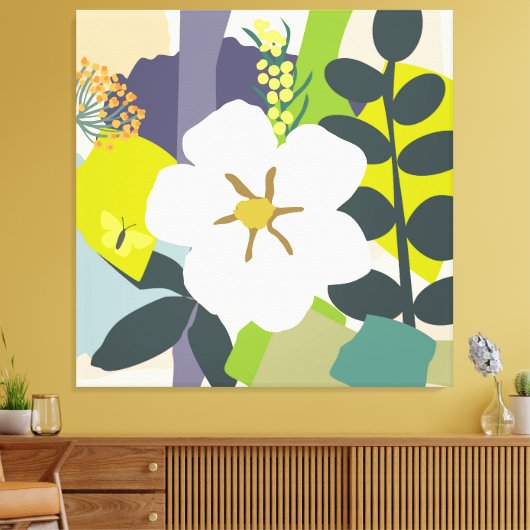 White Gardenia Abstrakt Florals Farbblock Moderner Leinwanddruck (Insitu (Wohnzimmer))