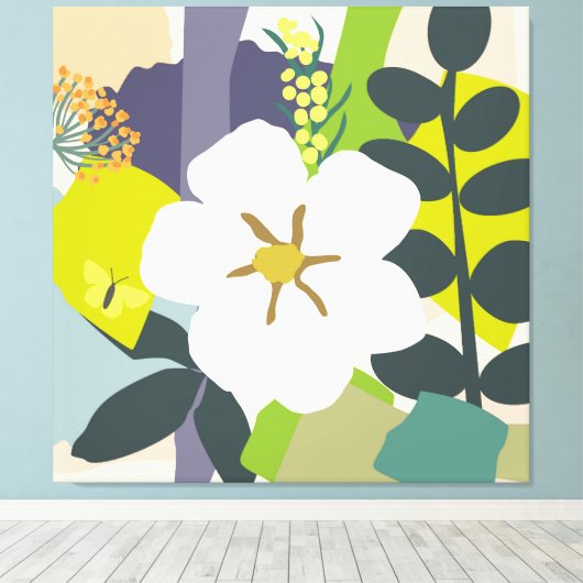 White Gardenia Abstrakt Florals Farbblock Moderner Leinwanddruck (Insitu (Holzboden))