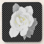 White Gardenia Blume Schwarz-weiß Polka Dot Getränkeuntersetzer (Vorderseite)