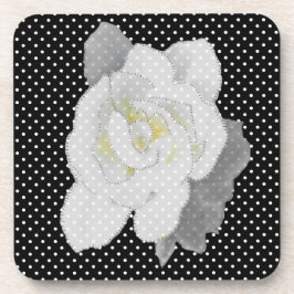 White Gardenia Blume Schwarz-weiß Polka Dot Getränkeuntersetzer
