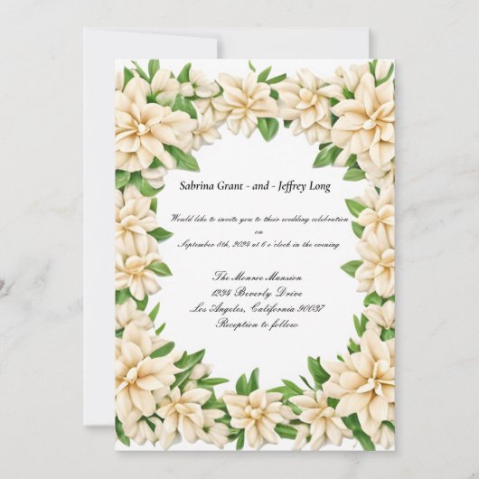 White Gardenia Floral Wedding Einladung (Vorderseite)