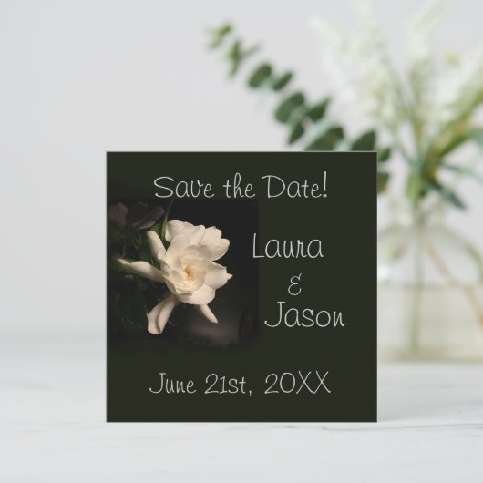 White Gardenia "Save the Date" Square Card Save The Date (Stehend Vorderseite)
