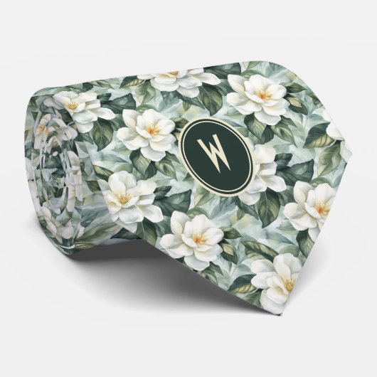 White Gardenias Floral Krawatte (Gerollt)