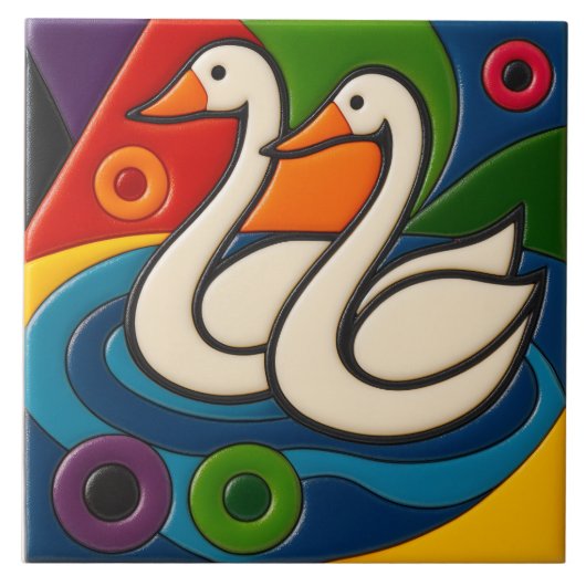 White Geese Tile Fliese (Vorderseite)